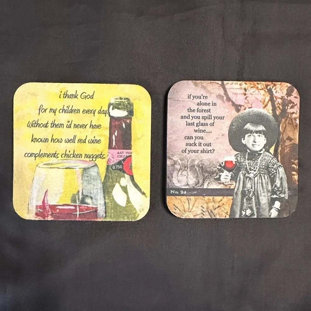 Vintage Style Funny Wine Coasters set of two
